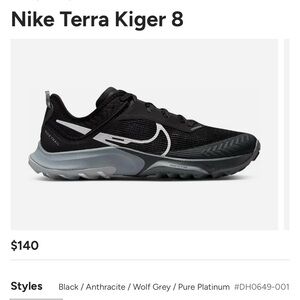 $140 Nike Terra Kiger 8 trail running shoes 9.5 black anthracite